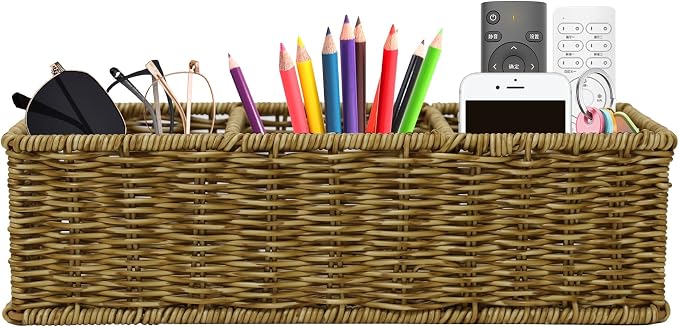 Remote Control Holder with Compartments, Multi-Slot Desk Organizers for Office Supplies, Pen Organizer for Desk,Makeup Brush Holder, Modern Stationary Organizer for Living Room or Home Office