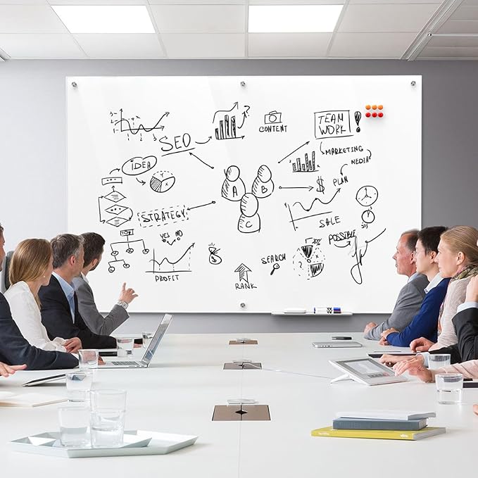 MaxGear Glass Whiteboard Wall Mounted, Frameless Magnetic Dry Erase Board, Tempered Glass, Steel-Backed, Non-Porous Smooth Surface, Floating Design, Accessories Included, for Office Home Classroom