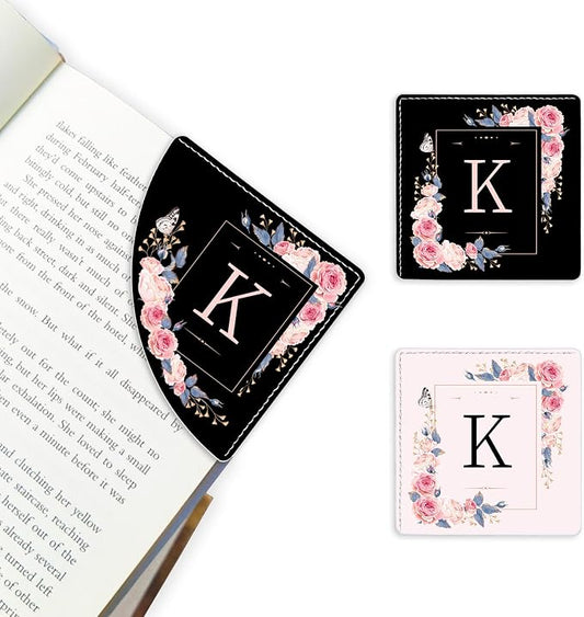 2 Pack A-Z Leather Book Corner Bookmark, Durable Handmade Reading Accessories - Gifts for Readers, Women, Men, Teachers, Students K