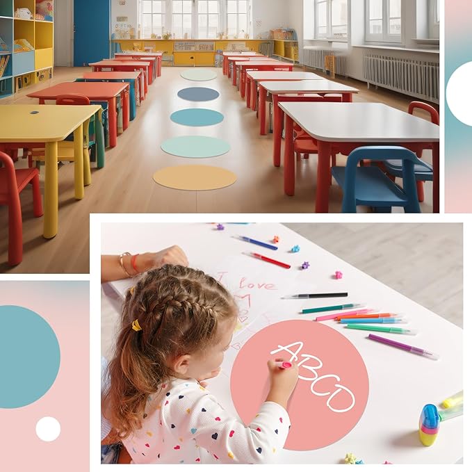 Lincia 24 Pack Erase Dots Circles Colorful 10.5 Inch Removable Vinyl Spot Dry Erase Desktop Writing Spots Set for Classroom Desk Wall Table Teacher Students School Home Desk Wall(Fresh)