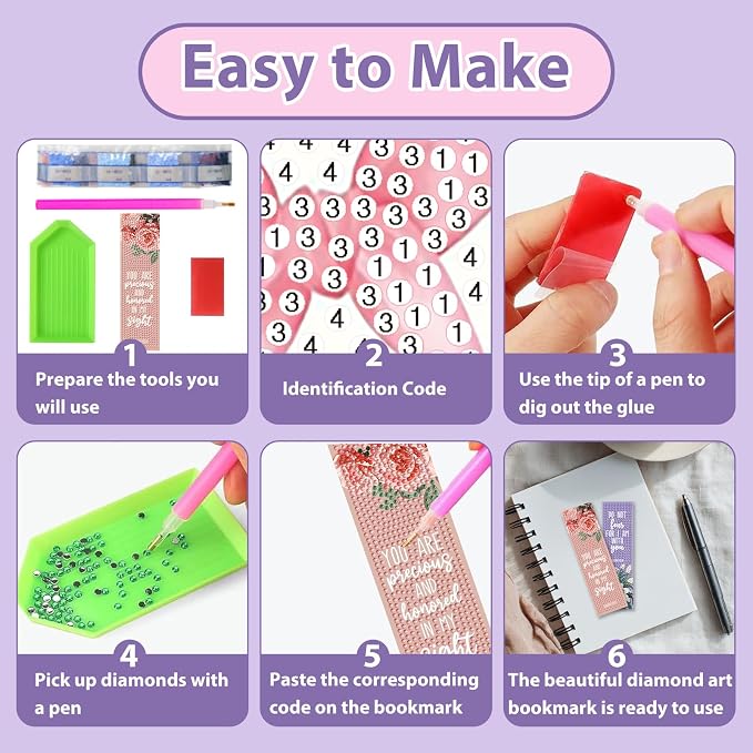 4 PCS Bible Diamond Painting Bookmarks, Flowers Diamond Art Bookmarks for Adults with Pendant, 5d Gem Art, Acrylic Bookmark Easy DIY Crafts for Books Decor Gift