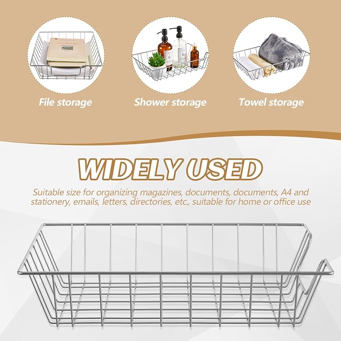 Yeaqee 6 Pcs Letter Tray Wire Paper Trays Stackable File Desk Organizer Metal File Paper Holder Basket for Desk Desktop Letter Storage for Office Home Classroom School(14'' x 10'' x 3'',Silver)