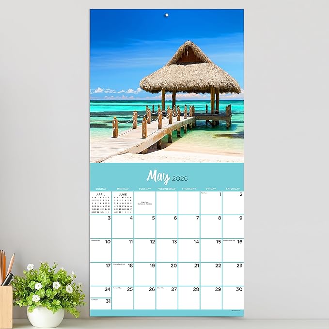 TF Publishing 2026 Tropical Escapes Wall Calendar - Large Grids for Appointments and Scheduling - Vertical Monthly Wall Calendar 2026 w/Premium Gloss Paper for Home and Office Organization - 12x12in