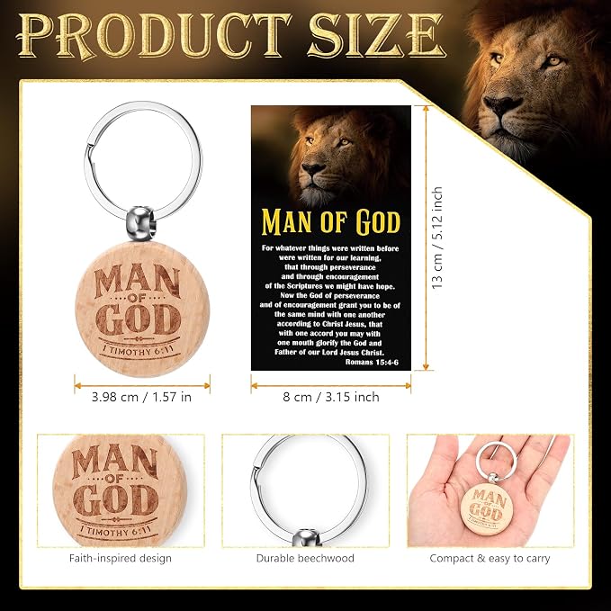 AmazingSpark 15 Sets Man of God Christian Gifts for Father's Day, Church Keychains Religious Magnetic Bookmarkers with Bible Verse Card Happy Father's Day Gifts for Father Priest Ministry (Classic)