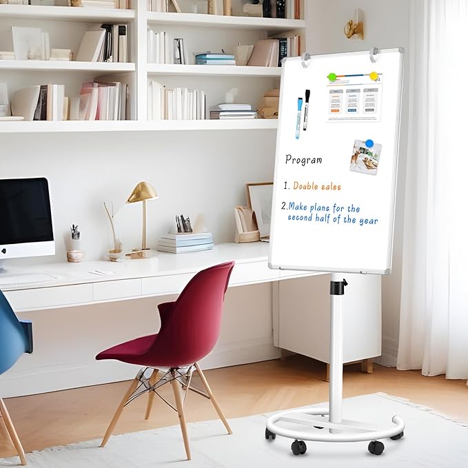 Mobile Whiteboard, 36x24 Magnetic White Board with Stand, Height Adjustable Flip Chart Easel, Dry Erase Standing Whiteboard for Office, Teaching