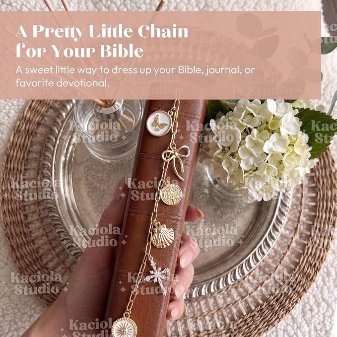 Kaciola Bible Charms Chain with 4PCS Planner Charms for Bible Study, Book Spine Bookmark, Journal Accessory, Unique Faith Jewelry Gift for Women (SJ-04)