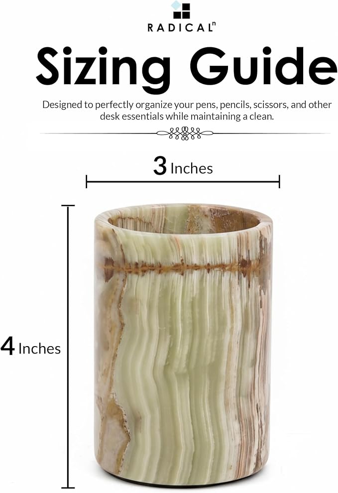Radicaln Marble Pen Holder For Desk 4" Inches Green Onyx Handmade Marble Toothbrush Holder & Pen Holder For Home Decor, Ideal Pencil Holder For Desk Organizer