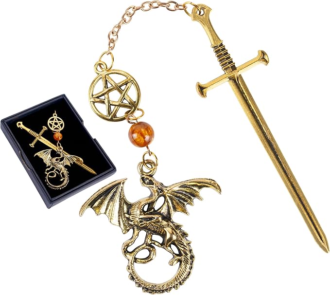Fantasy Dragon Sward Bookmark - Cool Fourth Wing Page Marker Novel Fans Book Lovers Aesthetic Vintage Tassel Metal Pendant Antique Gold Bookmarks Inspirational Gift Reading Reader Men Boys