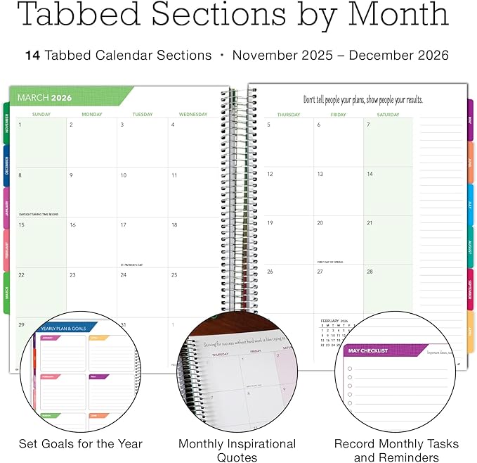 DELUXE 2026 Planner, 8.5"x11": 14 Months (November 2025 - December 2026), Includes Page Tabs, Bookmark, Planning Stickers, Pocket Folder Daily Weekly Monthly Planner Yearly Agenda (Tree Season)