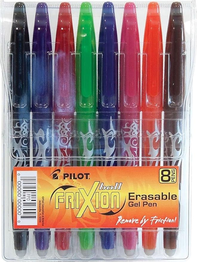 PILOT Pen 31569 FriXion Ball Erasable & Refillable Gel Ink Stick Pens, Fine Point, Assorted Color Inks, 8-Pack Pouch