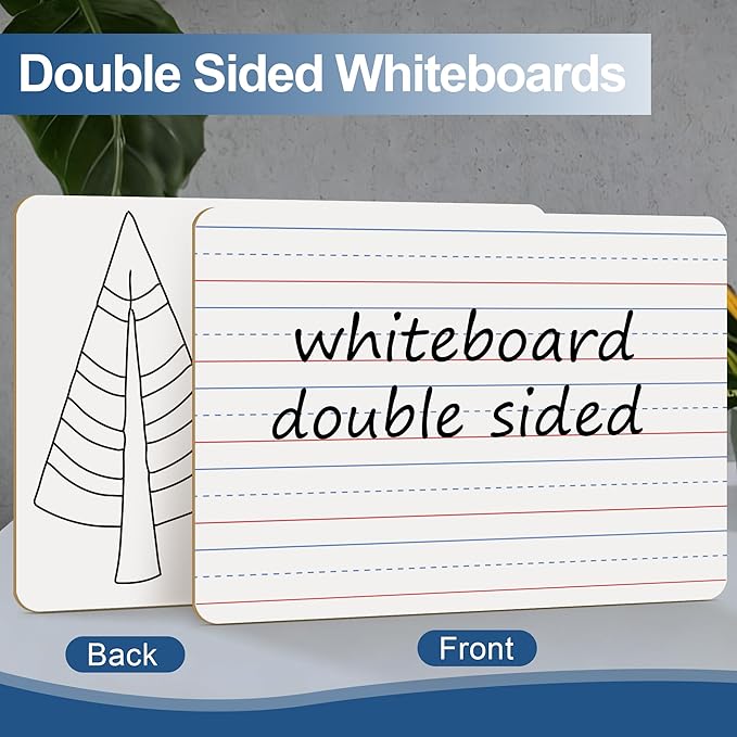 Dry Erase Boards, 24 Pack 9 x 12 Inch Mini Portable Practice White Boards with 24 Markers, 24 Erasers, Double Sided Personal Small Whiteboards with Lines for Kids, Students, Teachers Classroom School