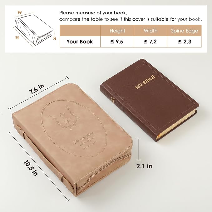 Leather Bible Cover Case for Women – Large Book Case with Handle and Pockets, Floral Book Cover, Bible Protector for Study or Church, Christian Gift for Girls and Women-Light Brown