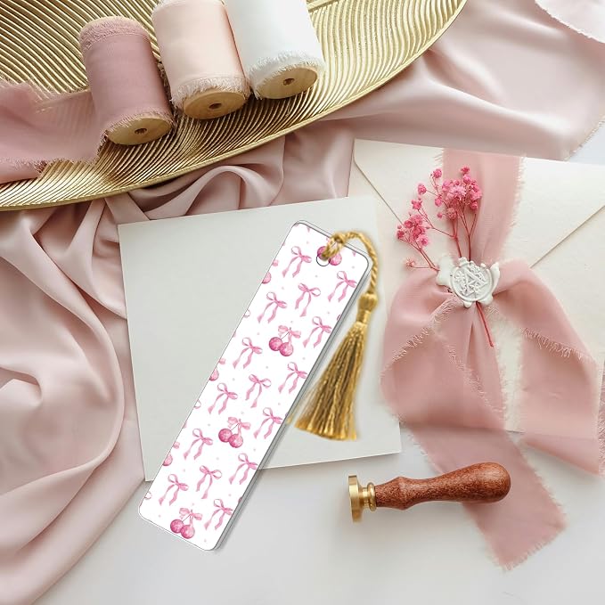 Bow UV DTF Bookmark Wraps - 24 Sheets Pink Coquettte Bows UV DTF Stickers for Acrylic Bookmark, Chinese Art Vintage Flower Waterproof Transfer Stickers DIY Blank Bookmarks Decorations Gift for Women