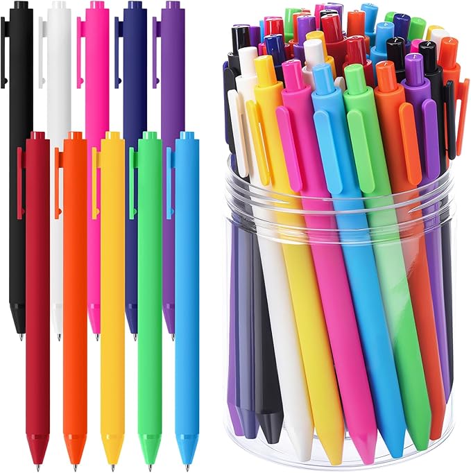 Crtiin 50 Pcs Gel Pens Bulk, 0.5mm Fine Point Black Ink Pens, Retractable Smooth Writing Quick Dry, Colored Aesthetic for School Office Journaling Teacher Appreciation Mother Day (Colorful)