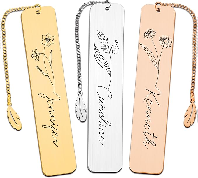 Personalized Birth Flower Bookmark Custom Bookmarks with Name Birthday Gifts for Women Daughter Mom Bookmarks for Book Lovers Wedding Gifts