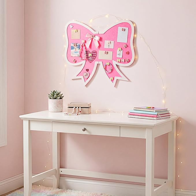 Affrolling 18 Inch Cute Bulletin Board Felt Bow Cork Board with Push Pins Decorative Thumb Tacks for Wall Craft Scrapbooking Home Decor(Bow,Pink)