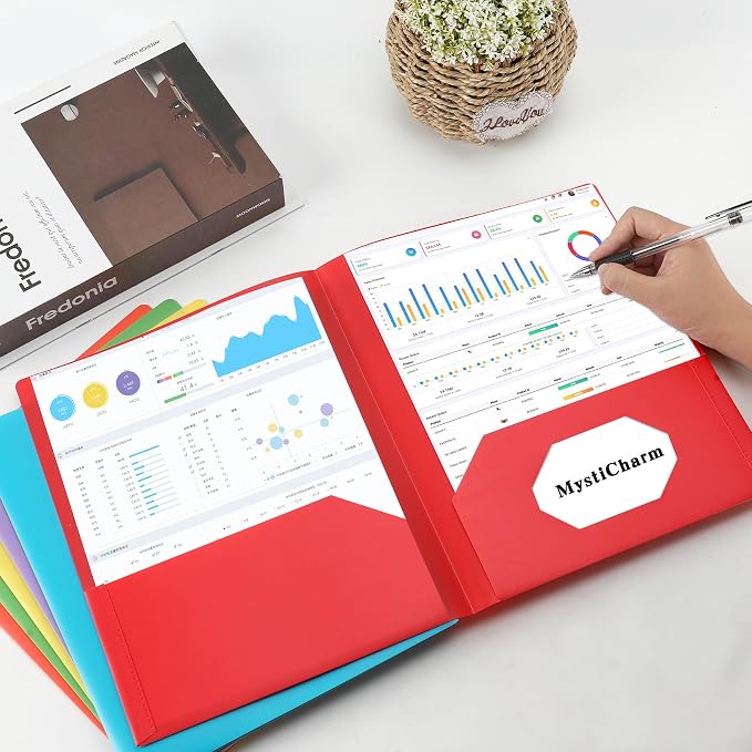 MystiCharm File Folders With Pockets Back To School Supplies 6 Pack Colored Plastic 2 Pocket Folders Bulk Document Resume Portfolio Homework Paper Folder Students Teacher School Office Supplies Folder