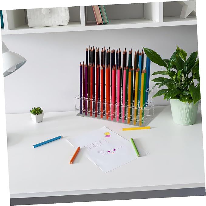 Gatuida Acrylic Pen Holder 48-Slot Desktop Organizer Clear Pencil Storage Box for Office Home Use 9.44 X 4.13 X 3.54 Inches