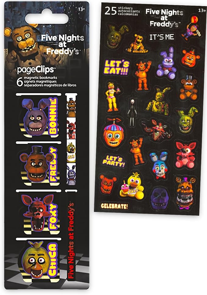 Five Nights at Freddy's Bookmark Set - Bundle 6 Bookmark Page Clips of Freddy, Bonnie, Chica, Foxy Plus Stickers | FNAF School Supplies for Kids