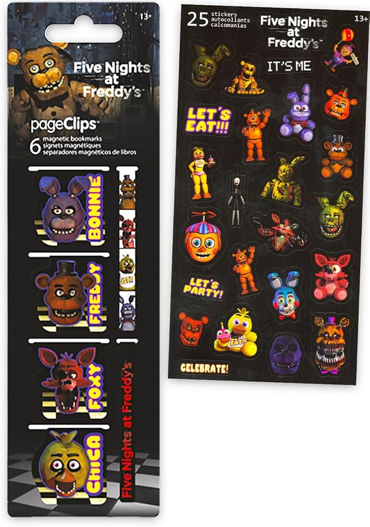 Five Nights at Freddy's Bookmark Set - Bundle 6 Bookmark Page Clips of Freddy, Bonnie, Chica, Foxy Plus Stickers | FNAF School Supplies for Kids