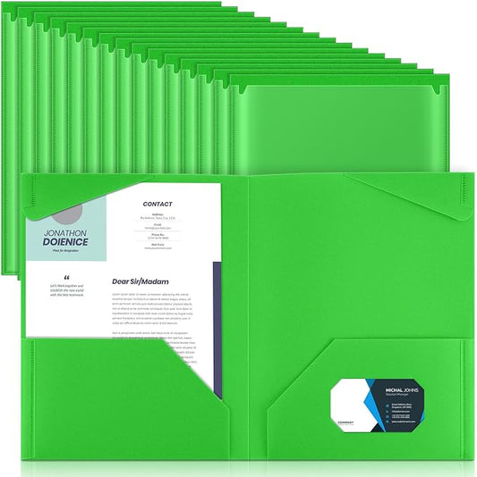 Henoyso 36 Pack Fruit Green Plastic Folders with Clear Front Pockets Heavy Duty File Folders with 2 Pockets and Card Slot for Student Communication School Office Presentation Report