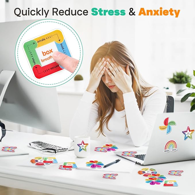 Textured Anxiety Sensory Stickers, 36PCS Tactile Mood Sensory Strips for Kids Adults, Breathing Mindfulness Fidget Sticker for Classroom Office Desk