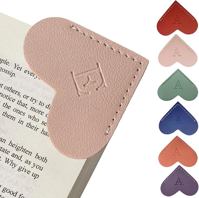 Personalized Leather Heart Bookmarks with Initials, 26 Letters Custom Corner Book Mark for Reading Women,Teacher, Student, Book Lovers Book Marker, Meaningful Gifts (Red+Pink,E)