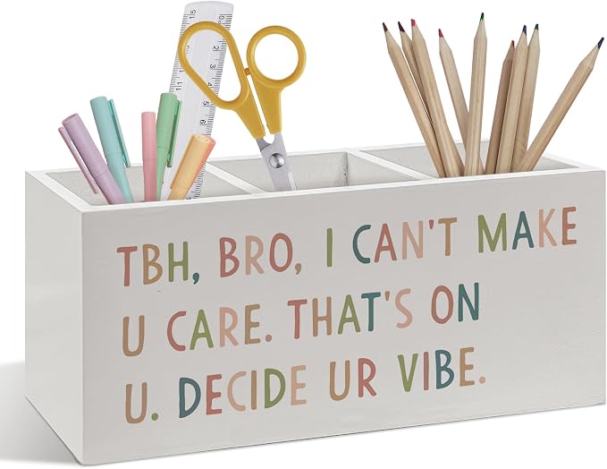 Funny Boho Office Pen Pencil Holder, Inspirational Gifts for Men, Boho Classroom Desk Accessories, Funny Wooden Pen Pencil Organizer for Classroom Home Office Bedroom Desk Decor