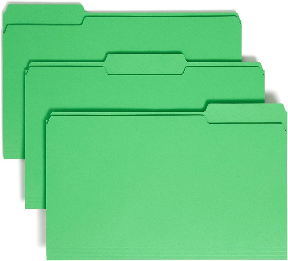Smead Colored File Folder, 1/3-Cut Tab, Legal Size, Green, 100 per Box (17143)