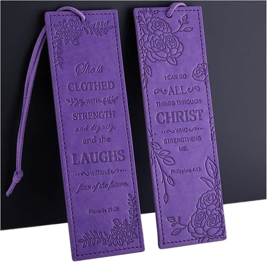 2 Pcs Christian Leather Bookmarks for Women, Purple Christian Gifts for Women Book Marks for Reading Women (Purple)