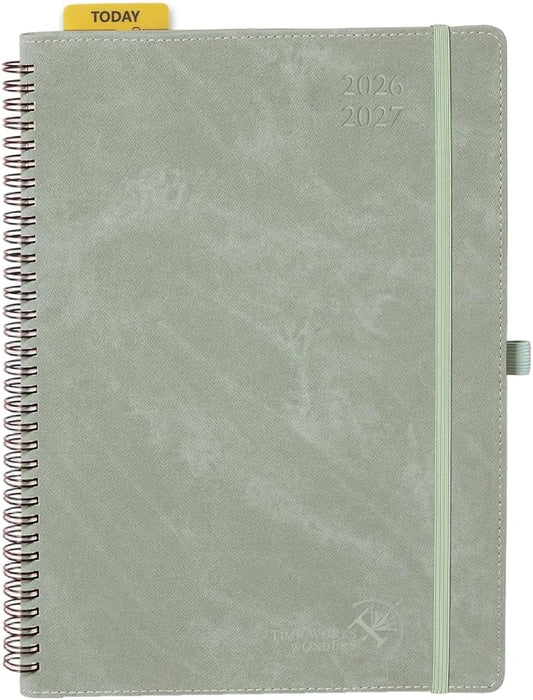 POPRUN 2026-2027 Academic Weekly Planner, Large Size 8.25" x 11.75", July 2026 to June 2027, Spiral Bound Calendar with Vertical Layout, Hourly Time Slots, PU Leather Softcover, Inner pocket - Olive Green
