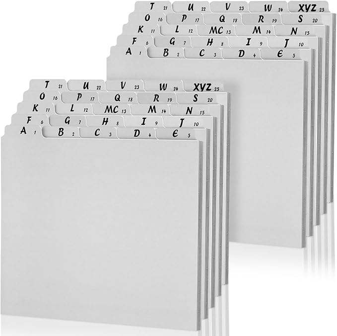 2 Set 50 Pcs Alphabet File Dividers A-z Top Tab Guides Set, Letter Size Filing Organizers 1/5 Cut Alphabetical File Folder Tabs for Home, Office, School(Gray Colors)