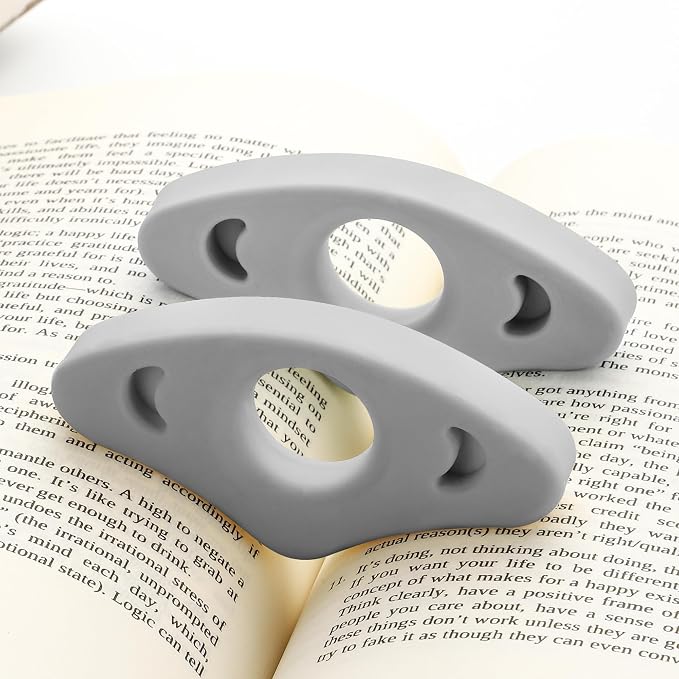 Book Page Holder, Silicone Book Thumb Page Holders for Reading Hands Free, Book Lovers Gifts & Book Accessories, 2 Pack (Medium Size, Grey)