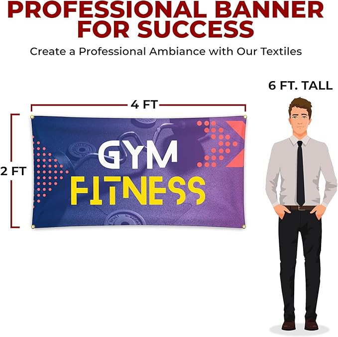 Gym Fitness Large Banners and Signs for Outdoor by Mavis Printing-Polyester Banner with 4 Holes for Easy Hang Indoor & Outdoor|4x1 Feet HD Print Sign to Promote Church| Made in USA