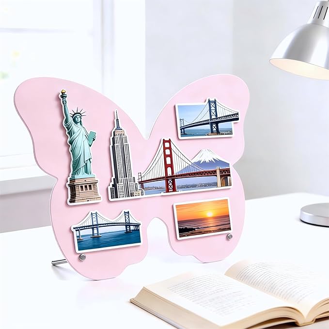2 Pcs Magnetic Board, Magnet Message Board, 10.6"x8.2" Metal Magnetic Bulletin Board with 50 memo Sheets and 8 Magnets, Magnet Display for Home, School, Kitchen, Office(Butterfly, Pink)