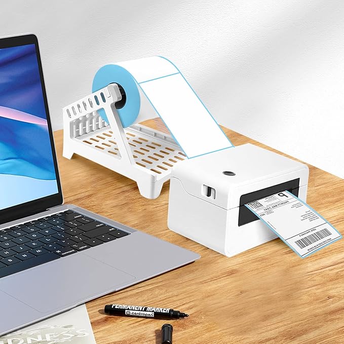 Ctemnpho Large Label Holder for Rolls & Fan-Fold Label Basket Stand for Desktop Printer (White, Large)