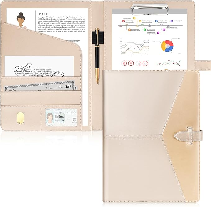 Toplive Executive Resume Padfolio Folder Business Portfolio Interview Presentation Legal Writing Pad Organizer with Card Holder Document Sleeve for Men Women, Gold
