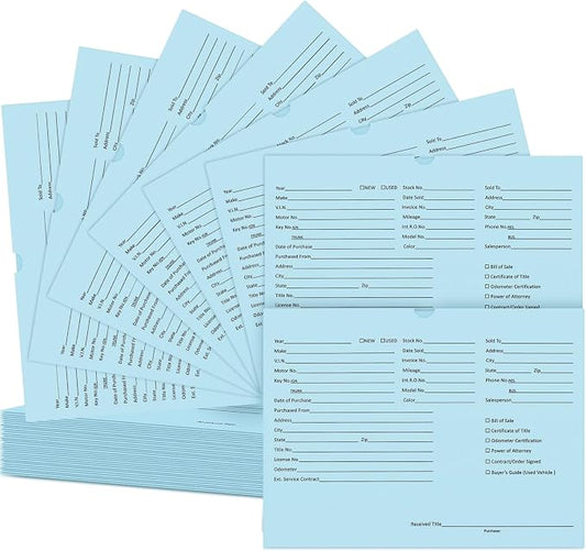 Watersay 30 Pcs 9 x 12 in Vehicle Dealer Jackets for Car Sales 32lb Colored Printed Deal Envelopes Dealership Supplies File Jackets Automotive Folders for Car Dealerships (Classic,Baby Blue)