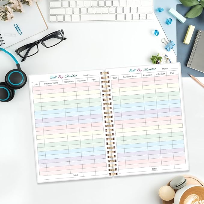 Bill Payment Checklist - Monthly Bill Organizer & Planner for Personal Budgeting Financial, Bill Payment Tracker Notebook, 5.8" x 8.5", Pink Flowers