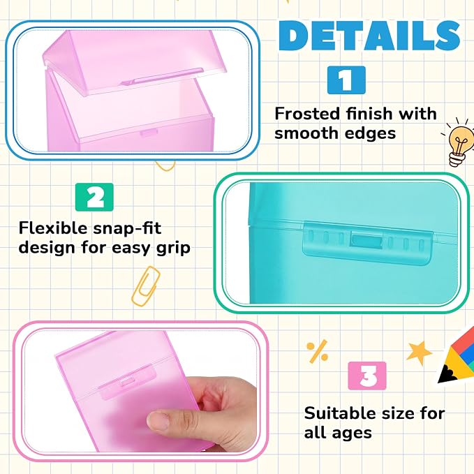Clabby 4 Pcs Plastic Crayon Organizer Case for 24 Count Crayons Kids Art Supply Storage Box with Lid, Portable Holder for Classroom Home Travel, Fits Standard 24-Pack Crayon (Teal,Pink)