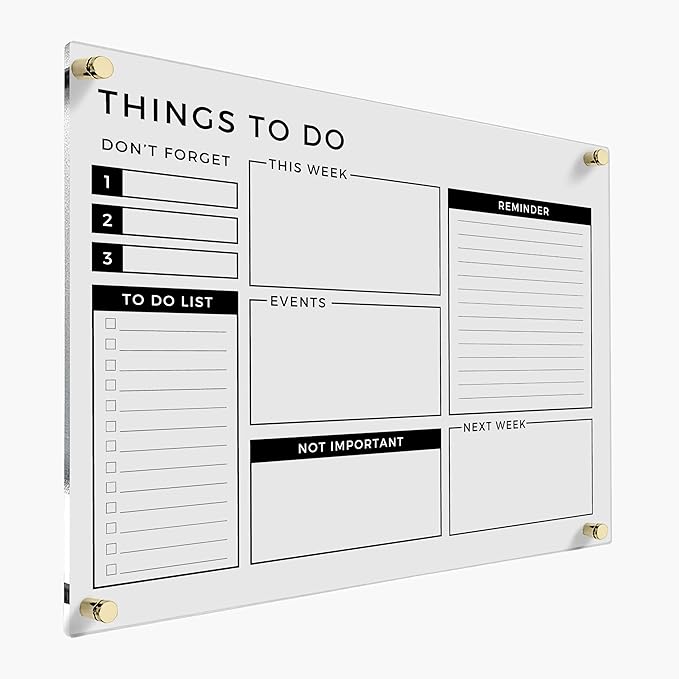 Large Dry Erase Calendar Board - Reusable To Do List & Reminder Wall Calendar, Schedule Organizer, Acrylic Wall Planner, Housewarming Gift (Gold Standoff, 24"x18")