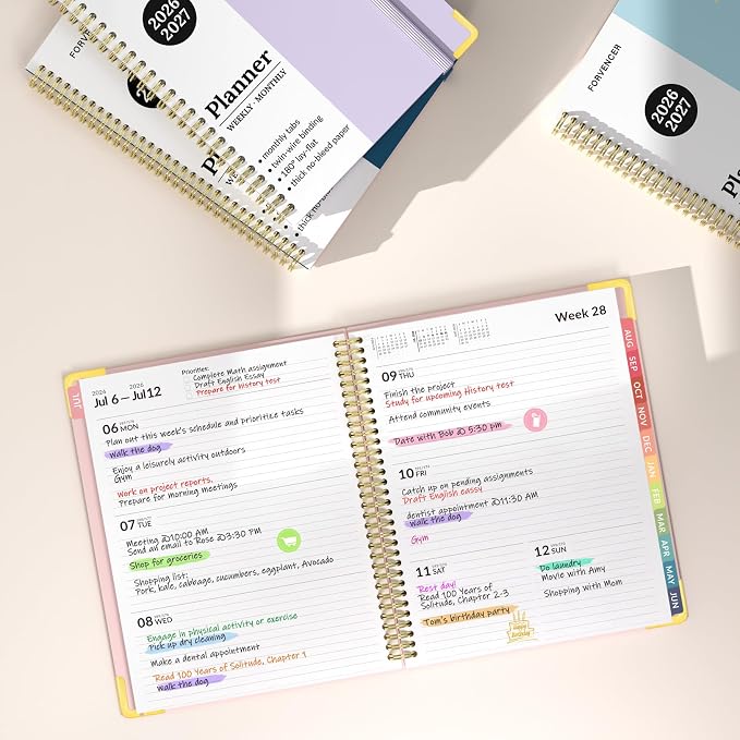 Forvencer Academic Planner 2026-2027, July 2026-June 2027 Weekly & Monthly Hardcover Calendar Planner, 6" X 8", Daily Agenda Book, School Office Notebook College Teacher Organizer A5, Marble Style