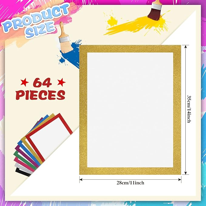 Glenmal 64 Pieces 11" x 14" Glitter Poster Board Glitter Frame Poster Board Cardstock Paper Colored Paper Shining Craft Cardstock for School Project Christmas Wedding Classroom Birthday DIY Craft