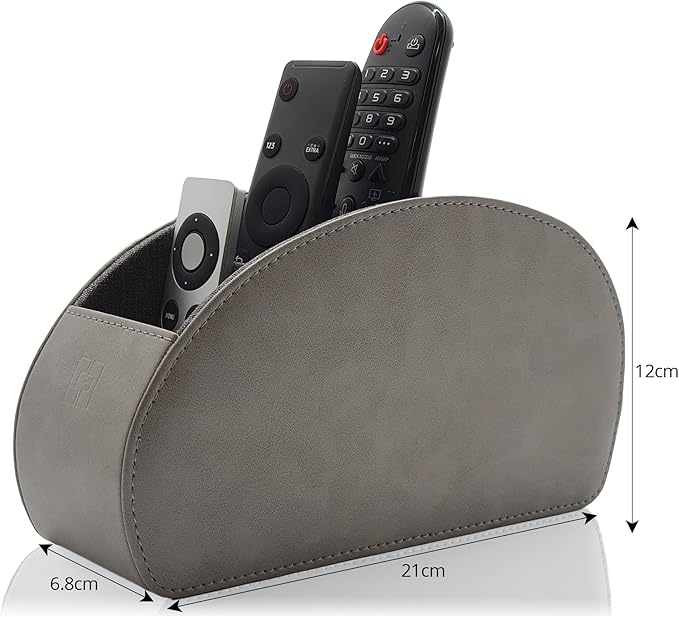 Remote Control Holder with 5 Compartments, Grey PU Leather Office Organization Storage Caddy Box for TV Remote, Heater Controllers, Media Player, Office Supplies, Makeup Brushes CEG10