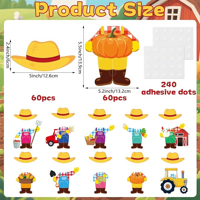 60pcs Farm Theme Cutouts Farmer with Straw Hat Bulletin Board Decorations Farmer Paper Cut-Outs Classroom Decor for Boy Girl Classroom DIY Craft Photo Kindergarten Preschool Wall Door Decor Supplies