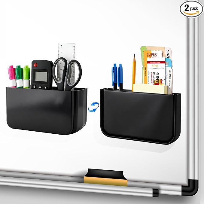 2 Pack Foldable Magnetic Organizer for Cruise Essentials 2026, Pen Holder for Refrigerator, TV Remote Holder, Magnetic School Locker, Office & Bathroom Organization (Black)