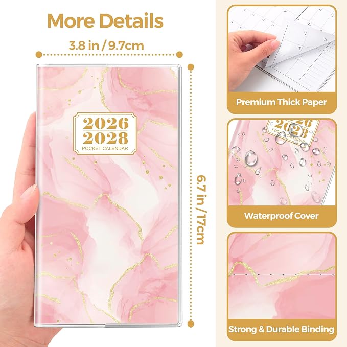 SKYDUE Pocket Calendar 2026-2028, Pocket Monthly Planner Jul 2026 - Dec 2028 for Purse, 6.7" X 3.8" 30-Month Small Planner, Academic Year Calendar, Compact Design with Plastic Sleeve