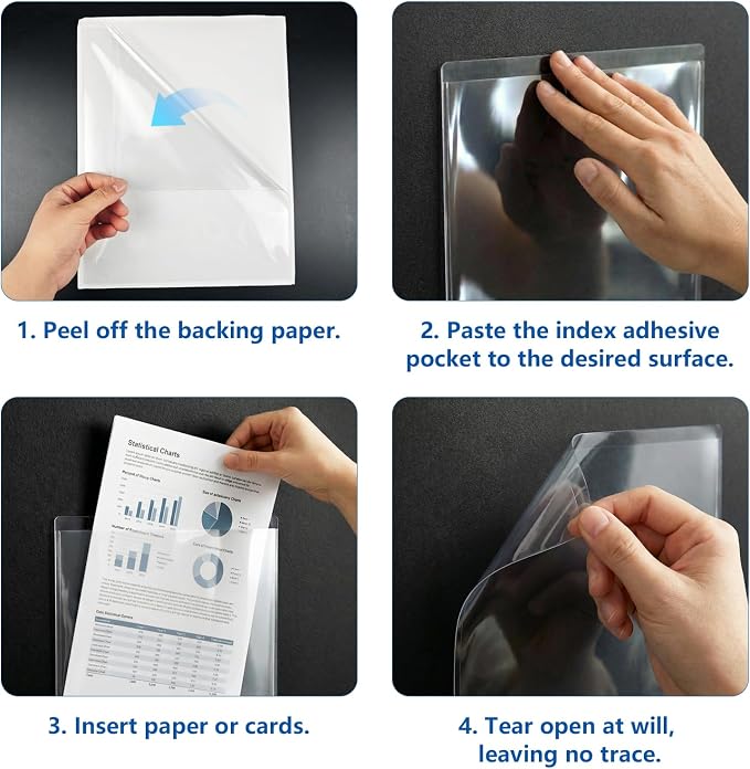 TOTiyea 50-Pack Clear Adhesive Pockets, Letter Size 8.5” x 11” Self-Stick Sheet Protectors for Classroom & Office, Waterproof, Wipe-Clean, Crystal Clear Document Holders (50)