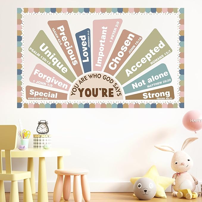Christian Bulletin Board Decorations Inspirational Bulletin Board Set Motivational Paper Cutouts Boho God Says You are Religious for Classroom Sunday School VBS Home Church Supplies