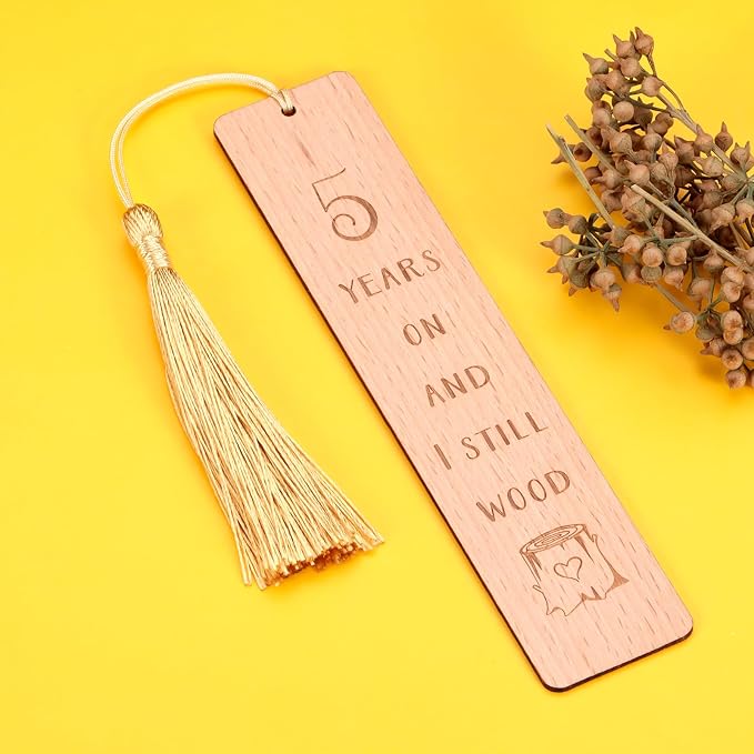 Wooden Bookmark 5th for Him Her, 5 Year Marriage Gifts for Couple, Fifth Anniversary Valentines Gift